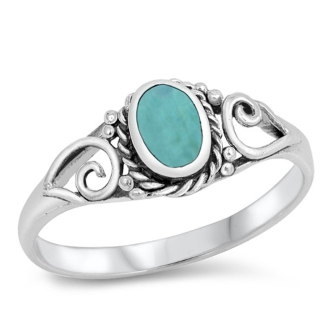 Zilveren sier ring met ovale groene turquoise steen