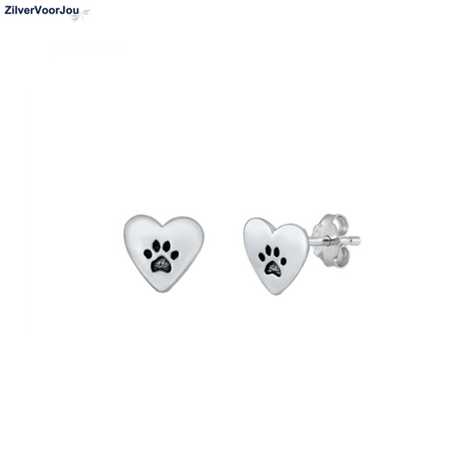 Zilveren paw heart studs