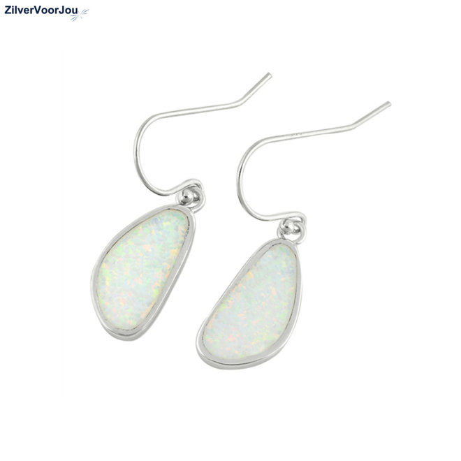 Zilveren witte opaal niervorm oorbellen