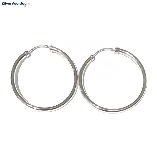 Zilveren oorringen diameter 40 mm en 3 mm ronde buis