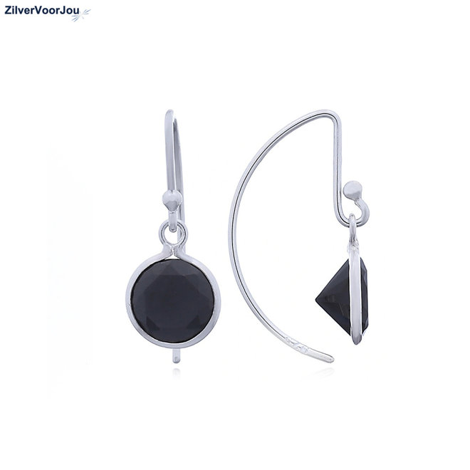 Zilveren dangle oorhangers zwarte CZ