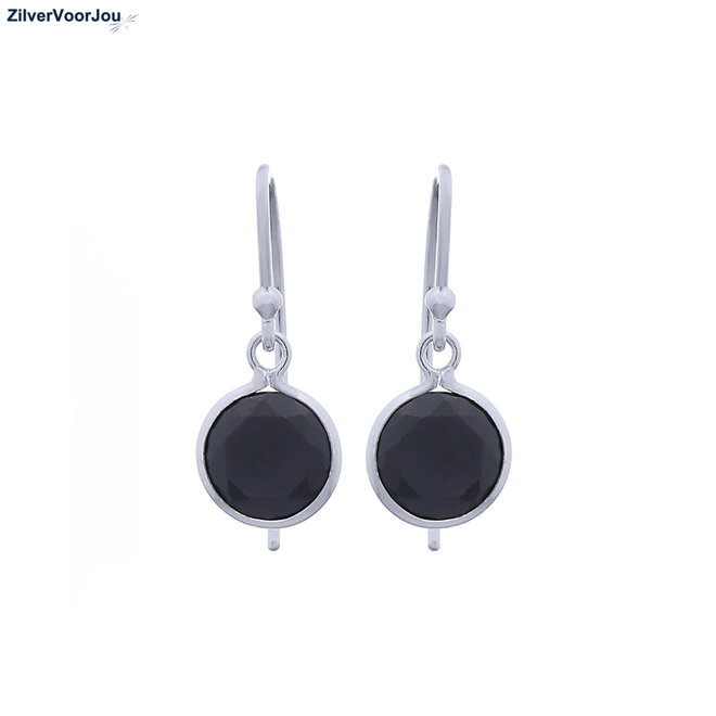 Zilveren dangle oorhangers zwarte CZ