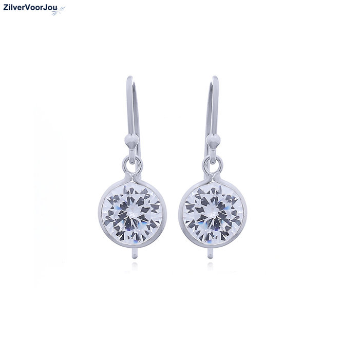 Zilveren dangle oorhangers witte CZ