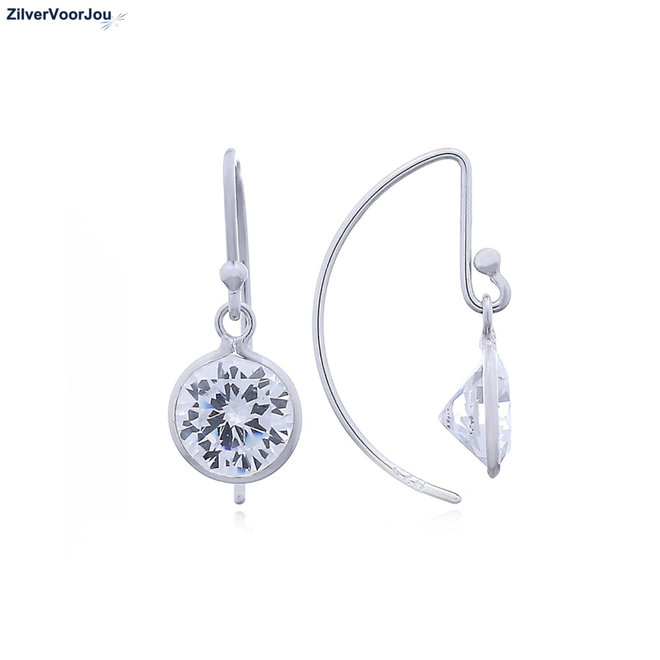 Zilveren dangle oorhangers witte CZ