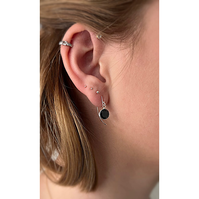 Zilveren dangle oorhangers zwarte CZ