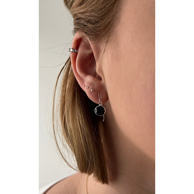 Zilveren dangle oorhangers zwarte CZ