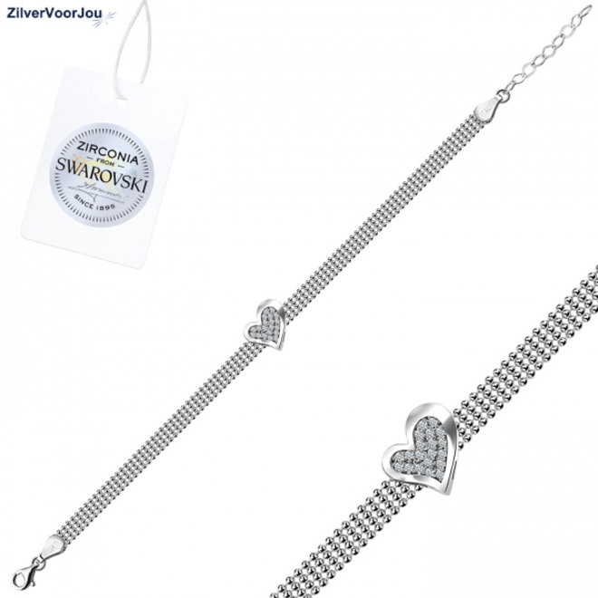 Zilveren Swarovski Heart zirconia armband