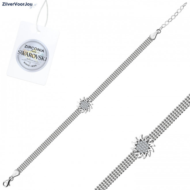 Zilveren Swarovski corona zon armband