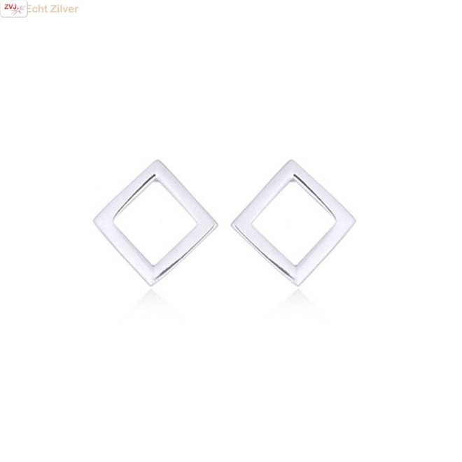 Zilveren hoogglans square oorstekers