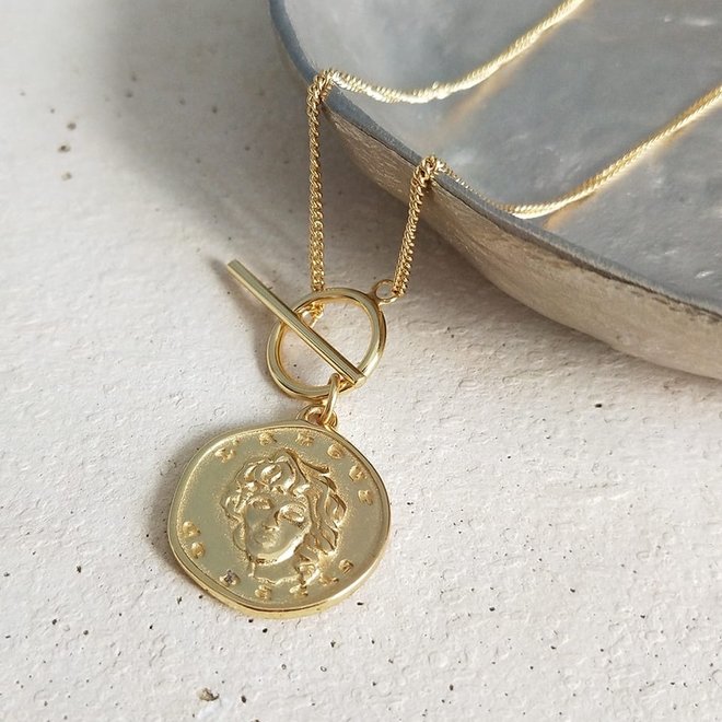 Zilveren toggle munt ketting gold plated