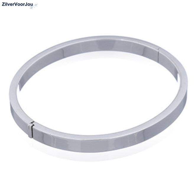 Zilveren ovale slavenarmband  rechthoekige buis  65 x 60 en 5 mm breed