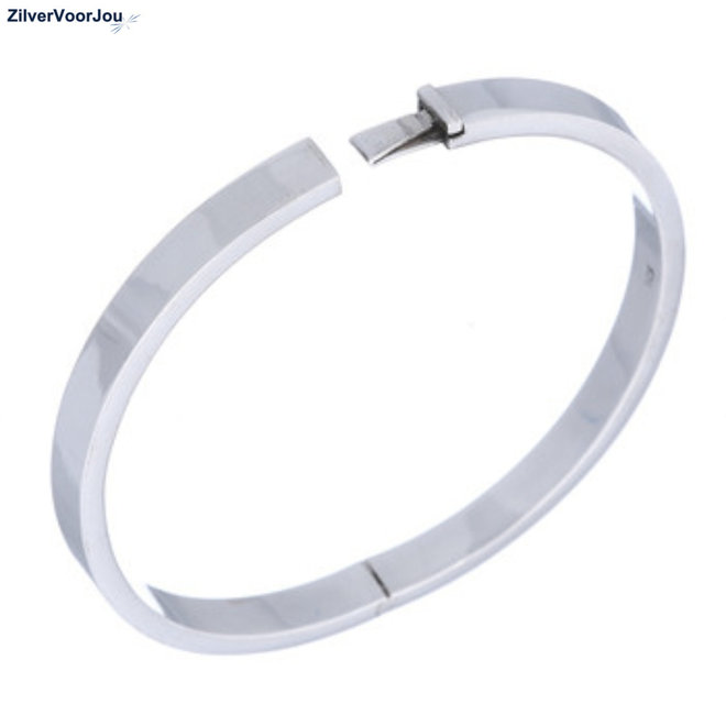 Zilveren ovale slavenarmband  rechthoekige buis  65 x 60 en 5 mm breed