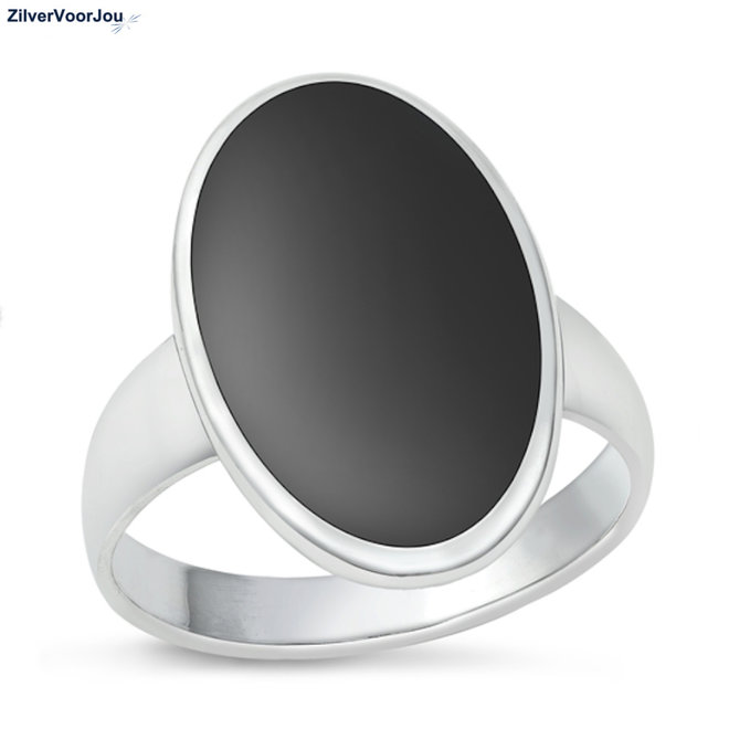 Zilveren grote ovale zwarte agaat ring
