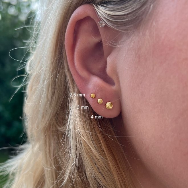 Gold plated 925 zilveren bewerkte oorknopjes 2.5 mm