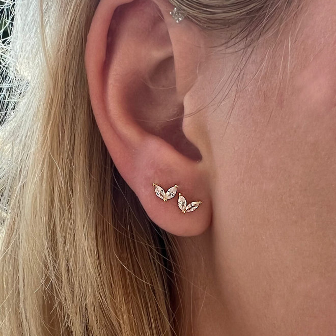 Gold plated 925 zilveren zirkoon leave studs