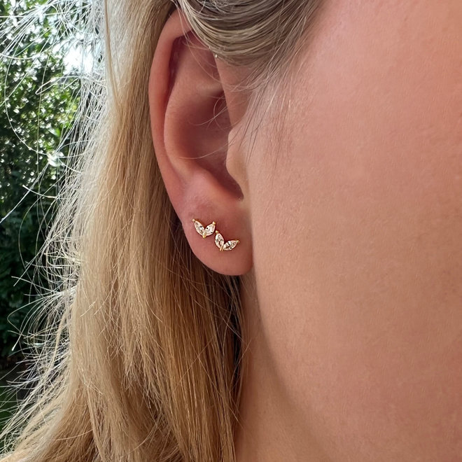 Gold plated 925 zilveren zirkoon leave studs