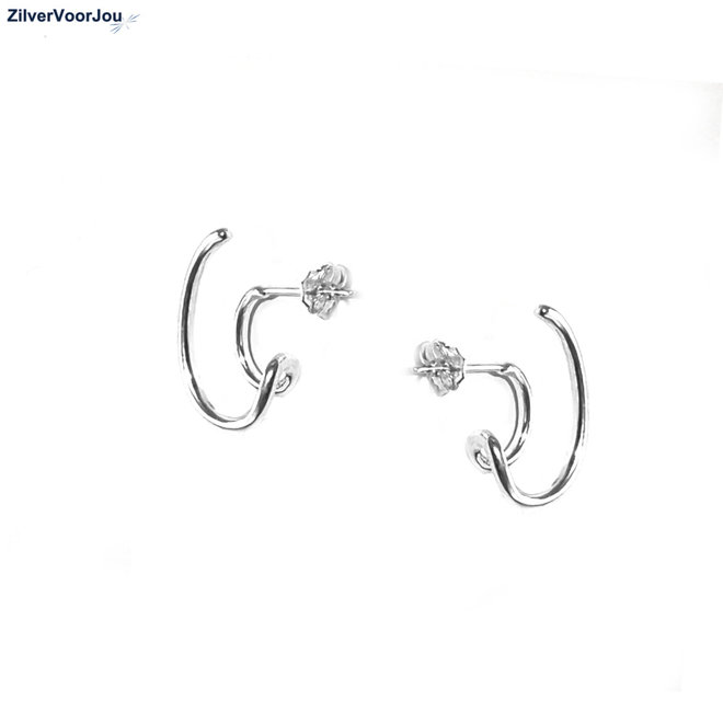 Zilveren double hoop oorstekers