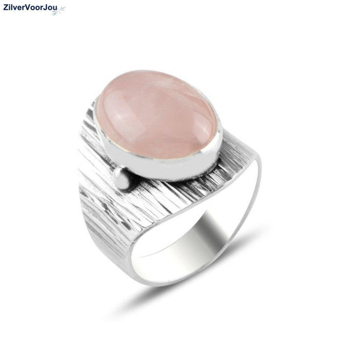 Zilveren roze kwarts ring