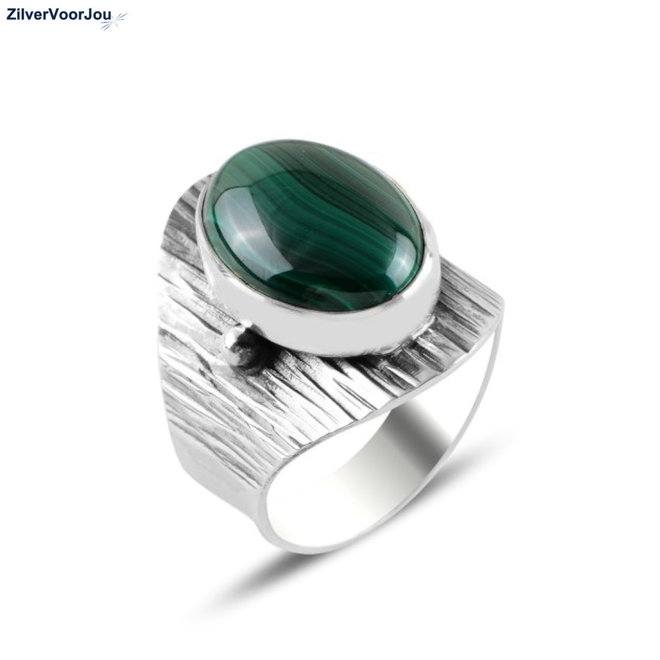 Zilveren groene malachiet ring