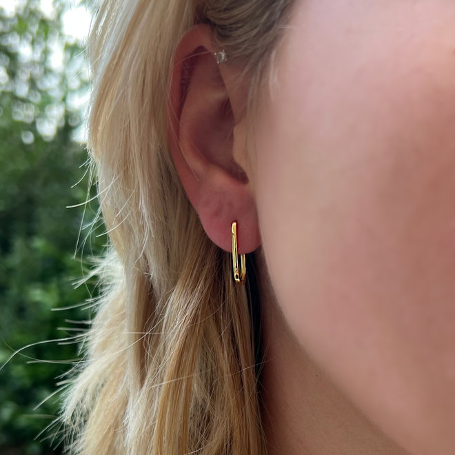Gold plated 925 zilveren rechthoek huggie hoops
