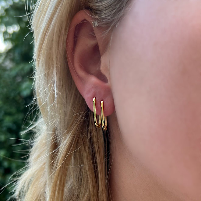Gold plated 925 zilveren rechthoek huggie hoops