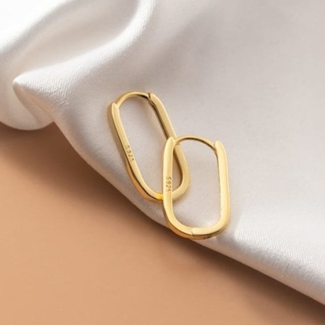 Gold plated 925 zilveren rechthoek huggie hoops