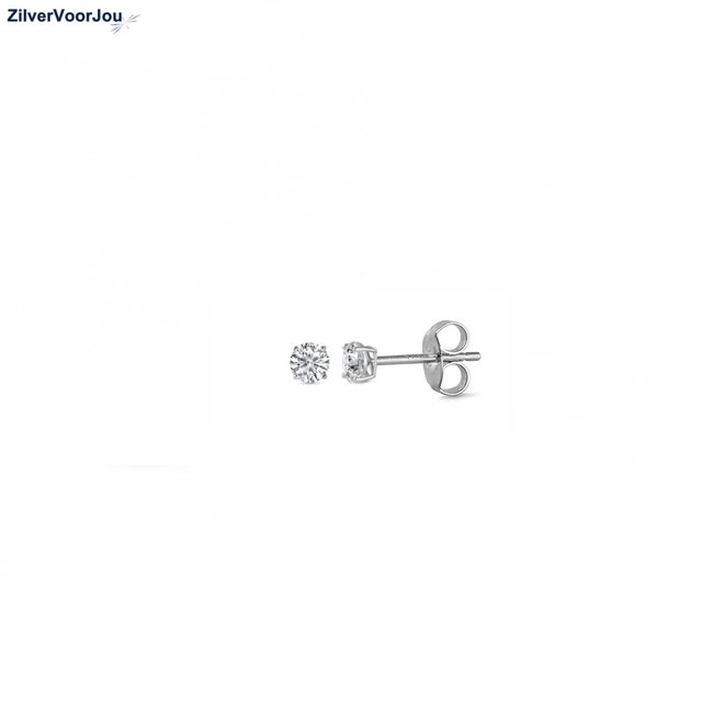 Zilveren 2 mm ronde witte zirkoon rhodium oorstekers