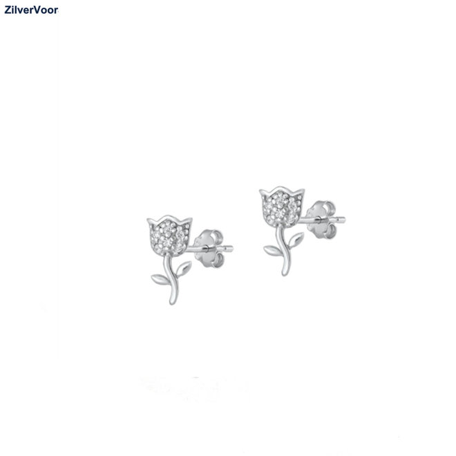 Zilveren roos cz studs