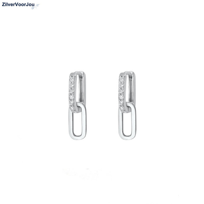 Zilveren mini huggie hoop cz rechthoek hanger