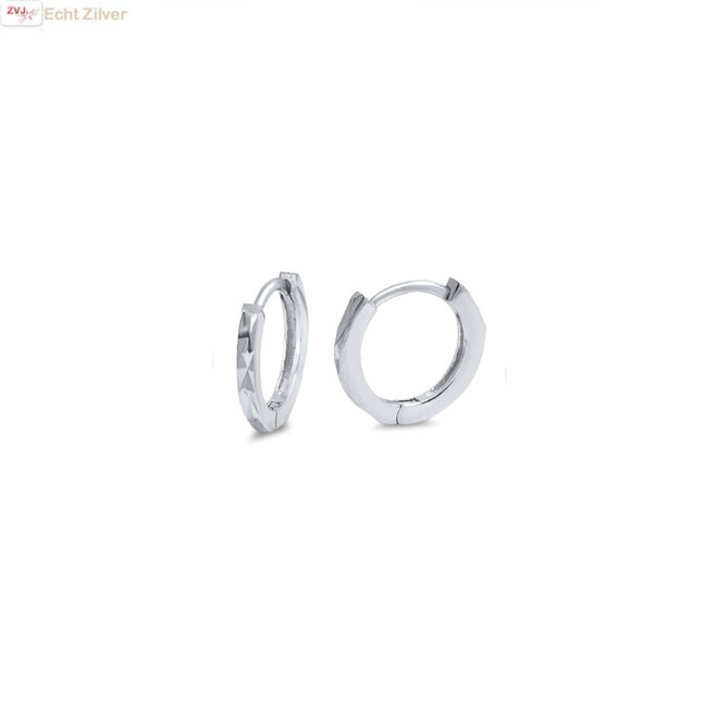 Zilveren diamond cut huggie hoops 12 mm