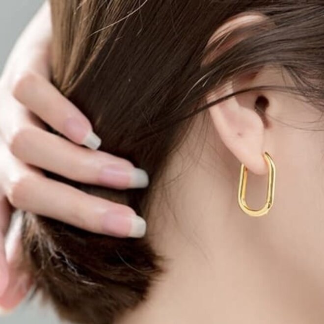 Gold plated 925 zilveren rechthoek grote huggie hoops