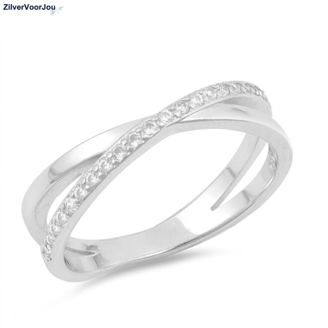 Zilveren cross ring witte cz