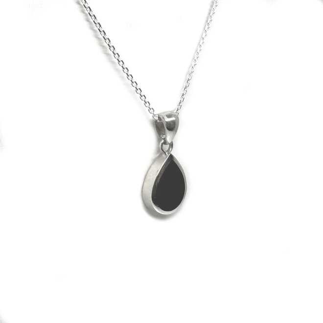 Zilveren zwarte agaat druppel ketting