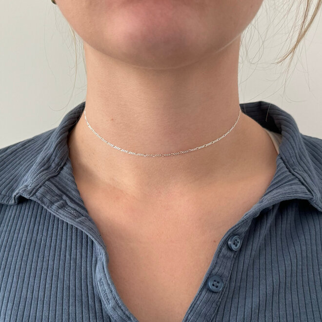 Zilveren figaro schakel ketting 36 cm 1.5 mm  choker of kinderketting