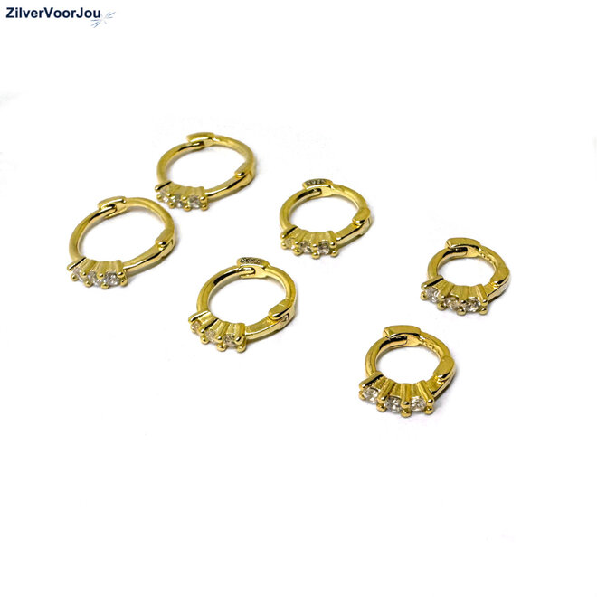 Zilveren 3-delige set mini hoops gold plated