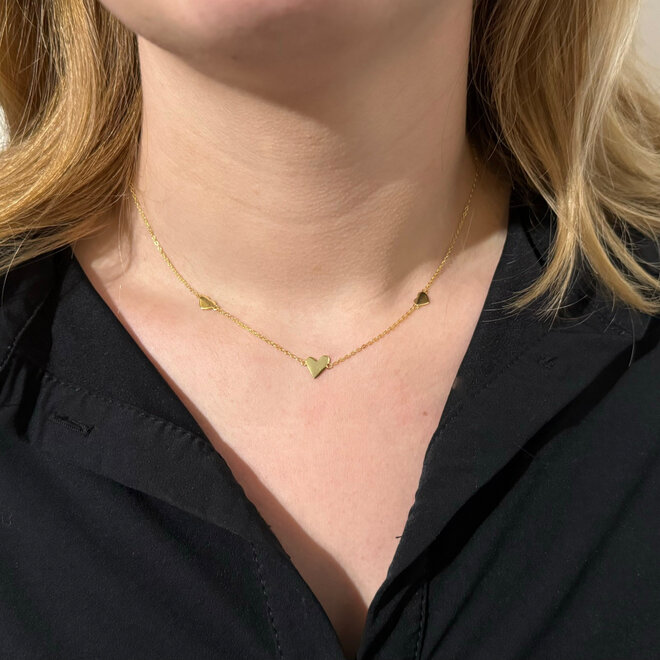 Zilveren 3 hartjes ketting gold plated