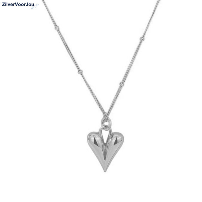 Zilveren modern hart bol ketting