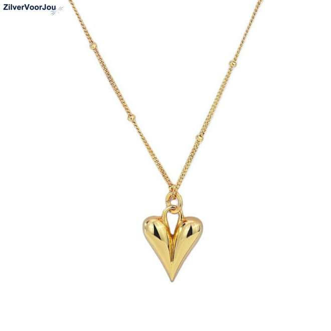 Gold plated 925 zilveren modern hart bol ketting