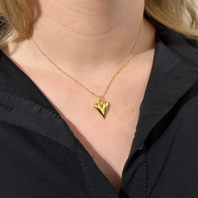 Gold plated 925 zilveren modern hart bol ketting