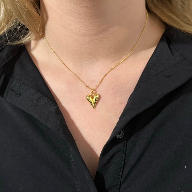 Gold plated 925 zilveren modern hart bol ketting