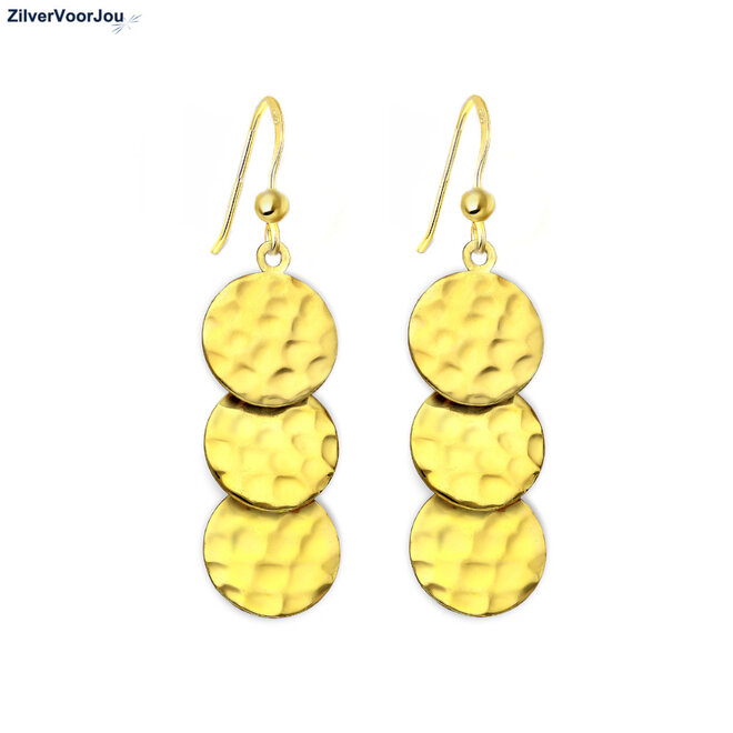 Gold plated zilveren hammered circle oorhangers