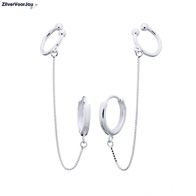Zilveren huggie hoop chain cuff