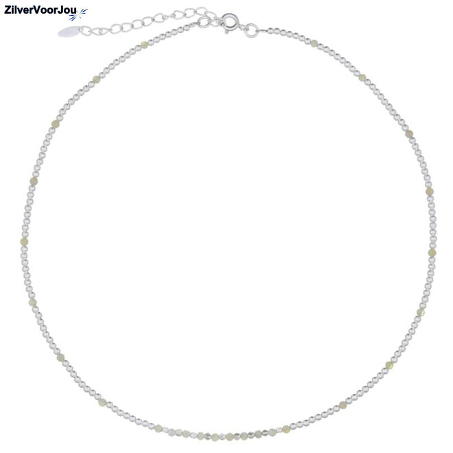 Zilveren choker ketting maansteen met 2 mm zilveren spacer balletjes