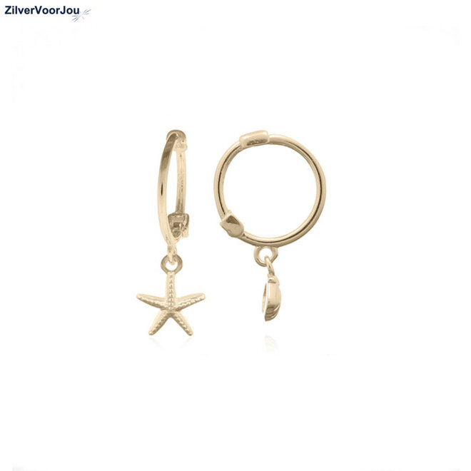 Gold plated 925 zilveren huggie hoops schelp en zeester gold plated
