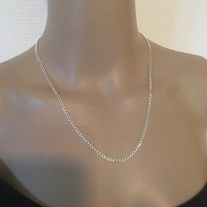 Zilveren platte gourmet ketting 45 cm 3 mm