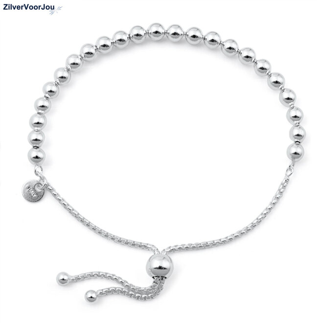 Zilveren bolletjes slider armband
