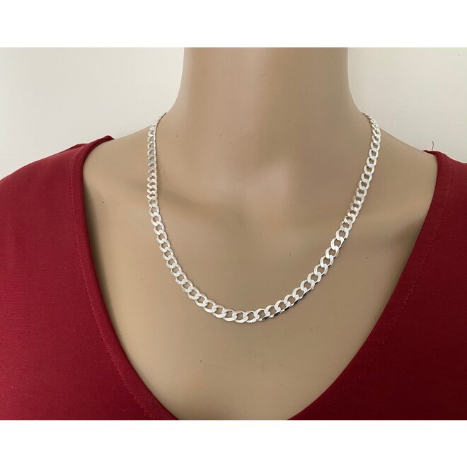 Zilveren platte gourmet ketting 60cm 6mm breed
