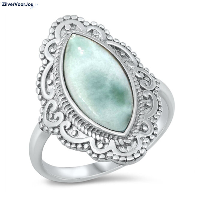 Zilveren larimar sier ring