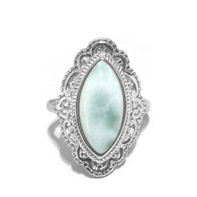 Zilveren blauw groene larimar sier ring ringmaat 18