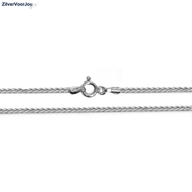 Zilveren square spiga rhodium ketting 40 cm